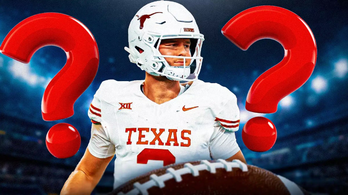 Texas quarterback Quinn Ewers with a question mark next to him.