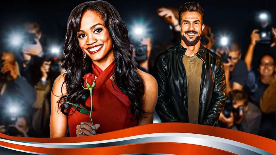 Rachel Lindsay and Bryan Abasolo with a red rose