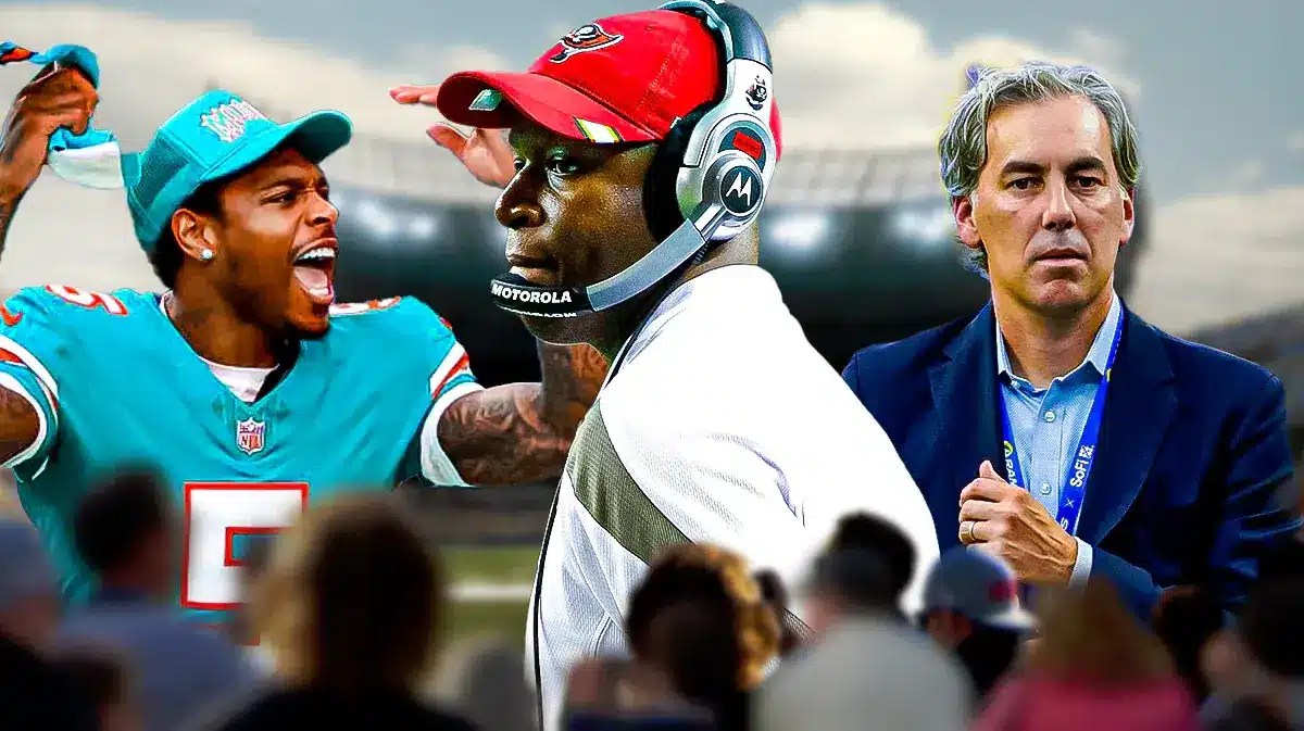 Falcons Bijan Robinson mentor Raheem Morris with Jalen Ramsey and Kevin Demoff