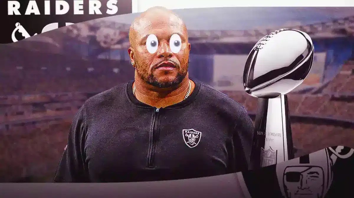Antonio Pierce with eyeball emojis looking at the Lombardi Trophy