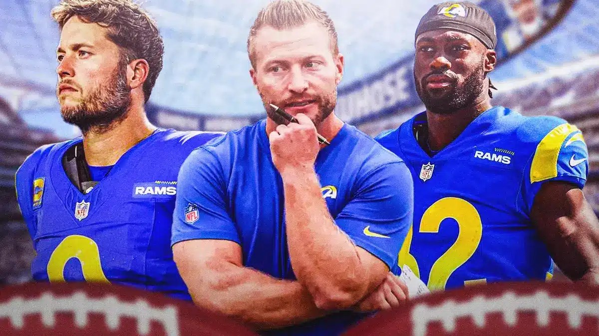 Rams' Jordan Fuller, Matthew Stafford, and Sean McVay all looking concerned