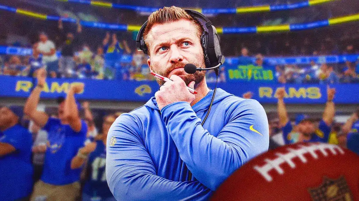 Sean McVay with Los Angeles Rams fans cheering in background