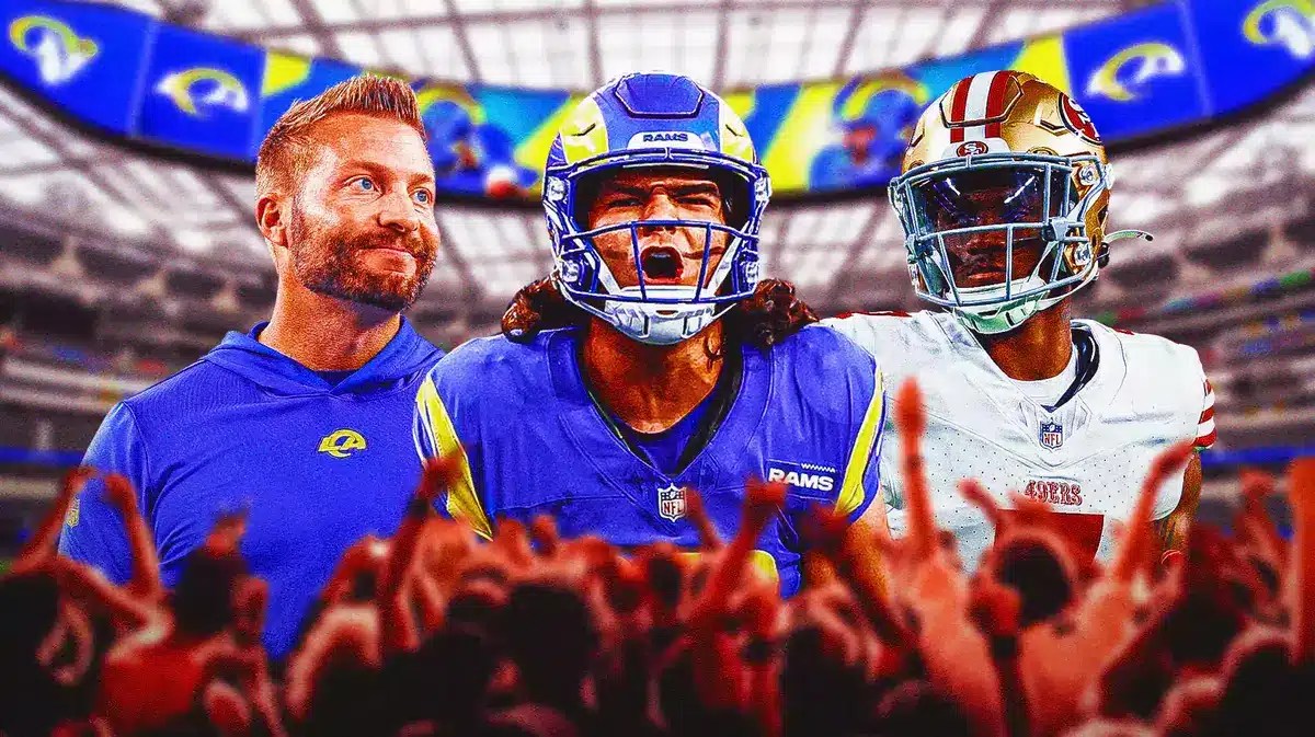 Rams Sean McVay and Matthew Stafford teammate Puka Nacua before 49ers game