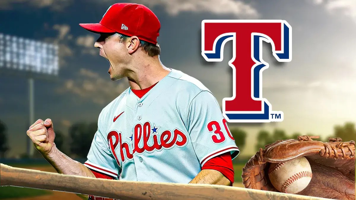 David Robertson (in Philadelphia Phillies uniform please) and logo of Texas Rangers