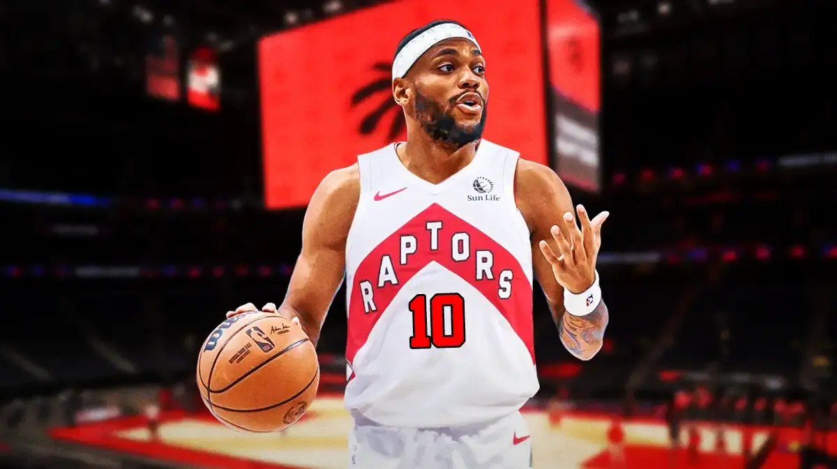 Raptors Bruce Brown dribbling the ball
