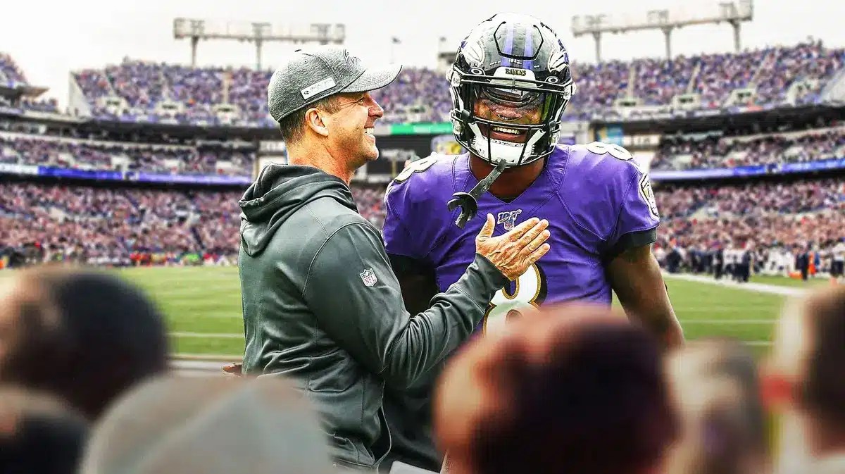 Ravens coach John Harbaugh and Lamar Jackson