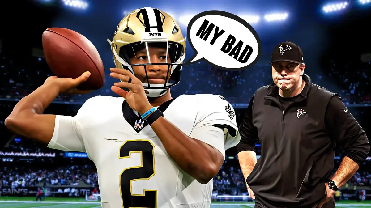 Saints' Jameis Winston saying “my bad” next to Arthur Smith