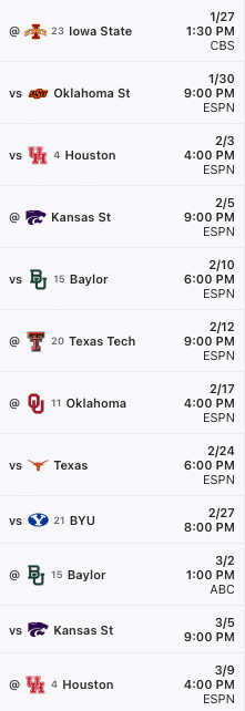 Kansas Jayhawks upcoming schedule