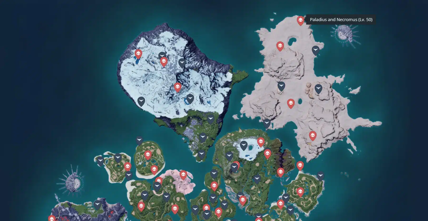 Necromus Paladius Legendary Pal Location via Palworld Interactive Map