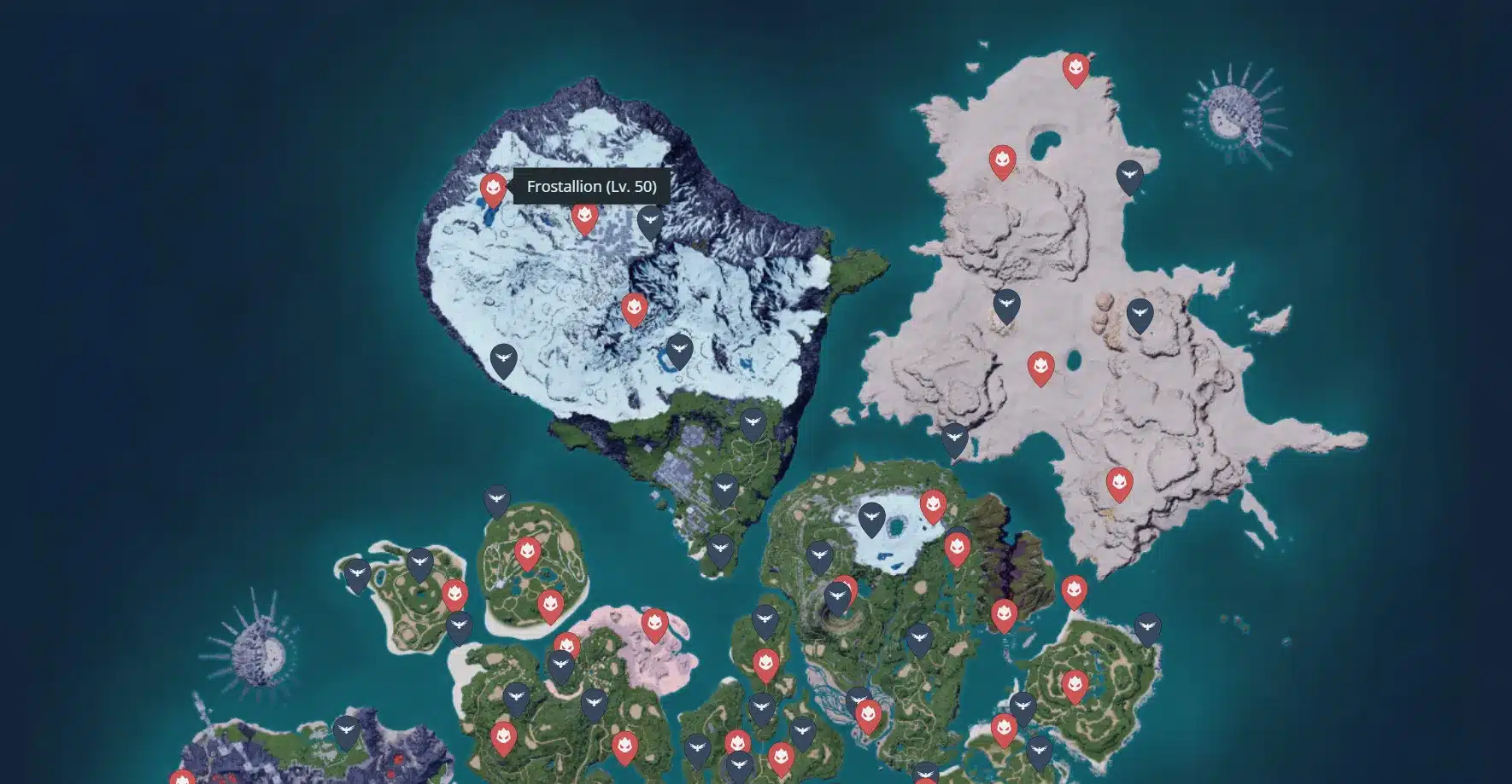 Frostallion Legendary Pal Location via Palworld Interactive Map
