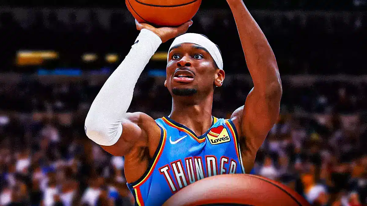 Thunder’s Shai Gilgeous-Alexander shooting a basketball.