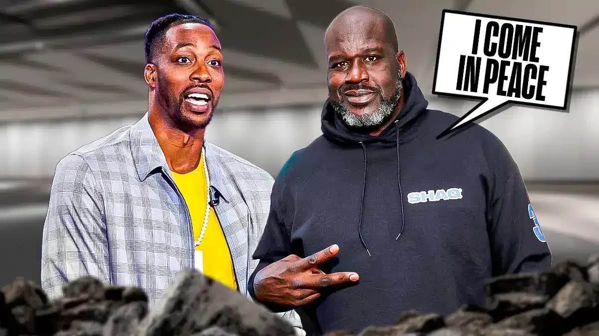 Shaquille O'Neal, Dwight Howard with O'Neal saying "I come in peace."
