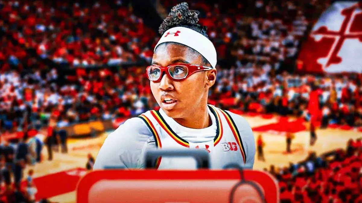 Maryland women’s basketball player Shyanne Sellers, with the injury/medical cross symbol