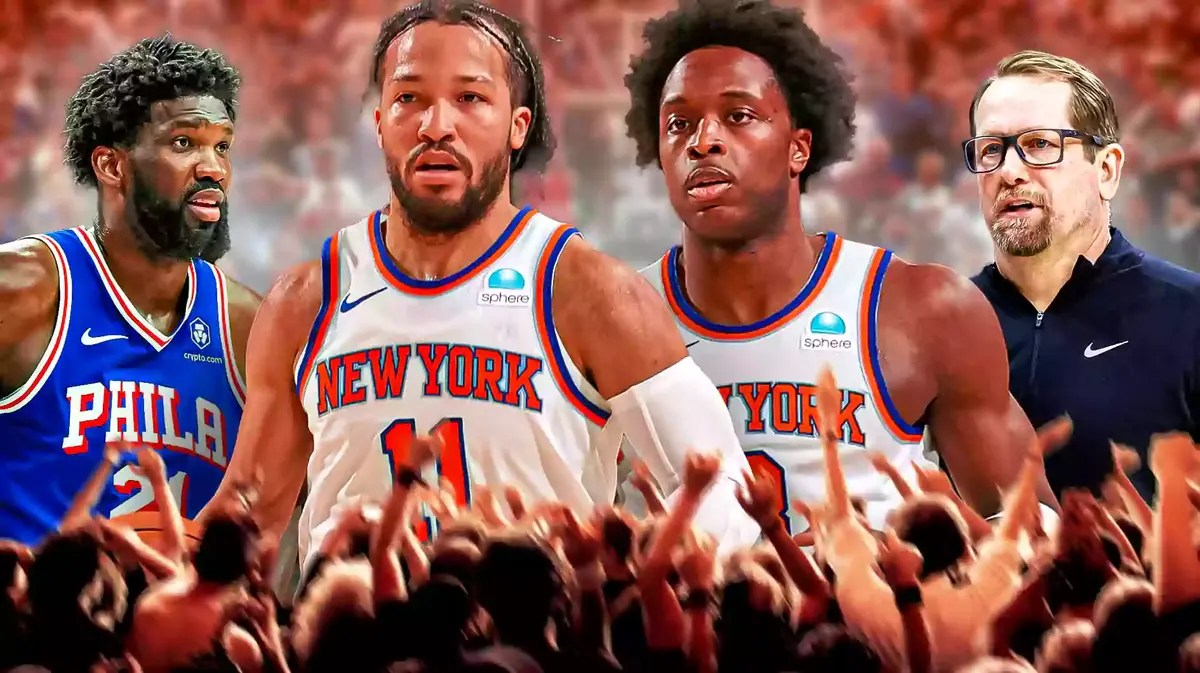 Sixers' Joel Embiid and Nick Nurse and Knicks' Jalen Brunson and OG Anunoby