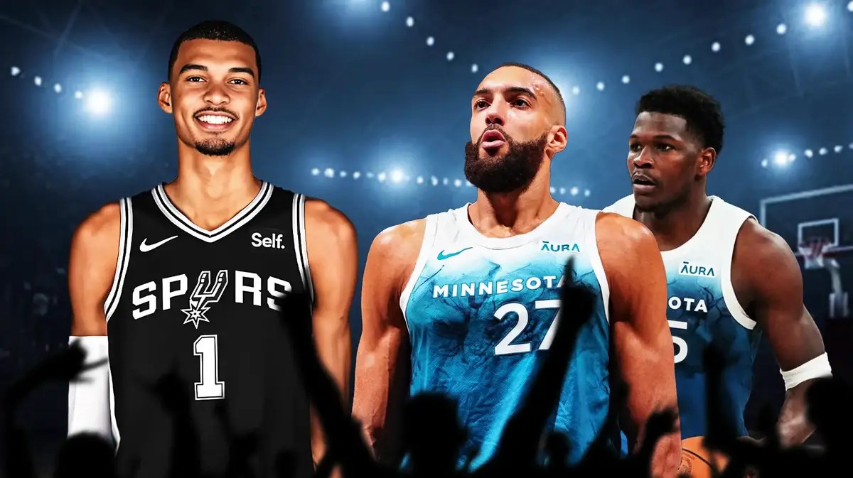 Spurs Victor Wembanyama alongside Timberwolves Rudy Gobert and Anthony Edwards