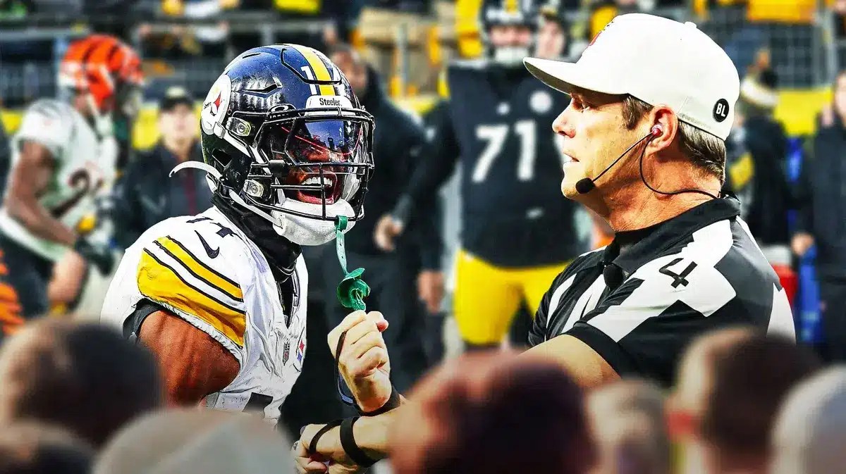 Pittsburgh Steelers George Pickens yells at a referee