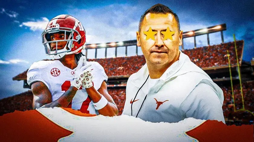 former Alabama WR Isaiah Bond and Texas head footbal coach Steve Sarkisian