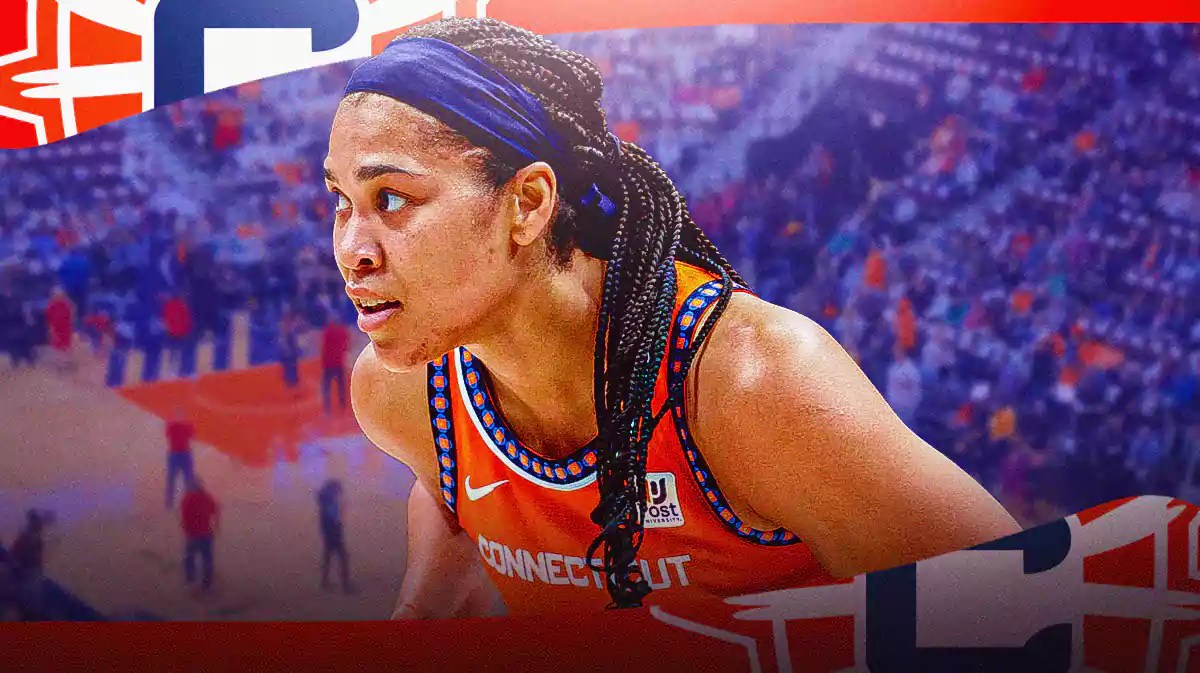 Brionna Jones with the Connecticut Sun logo in the background, WNBA Free Agency