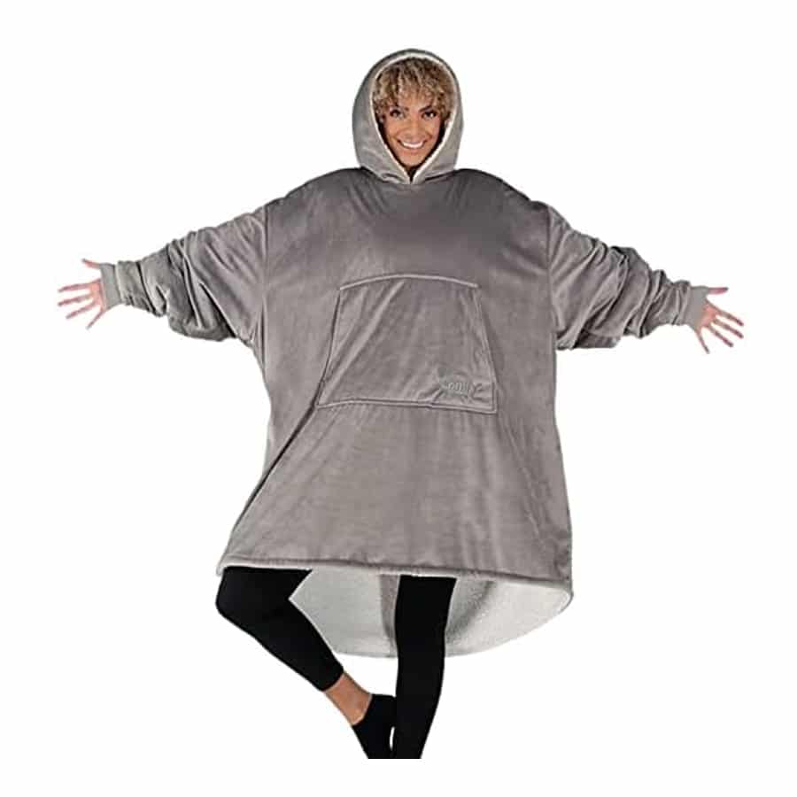 THE COMFY Original Oversized Microfiber & Sherpa Wearable Blanket - Gray colored on a white background.