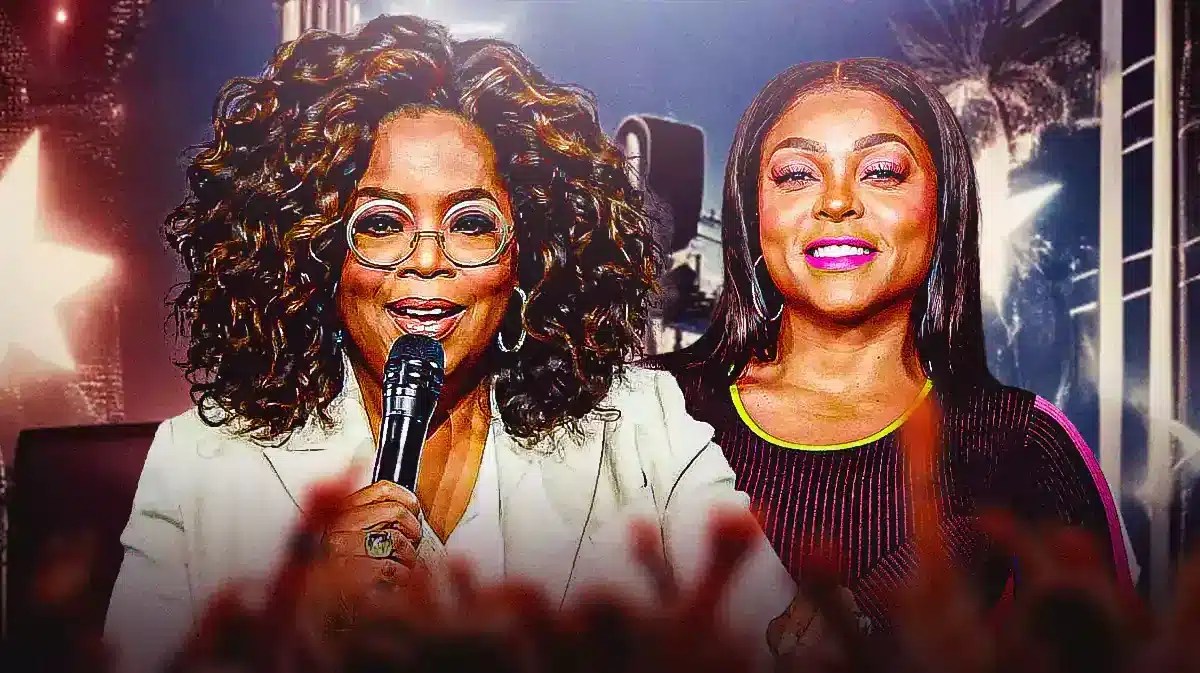 Taraji P. Henson and Oprah Winfrey with a mic
