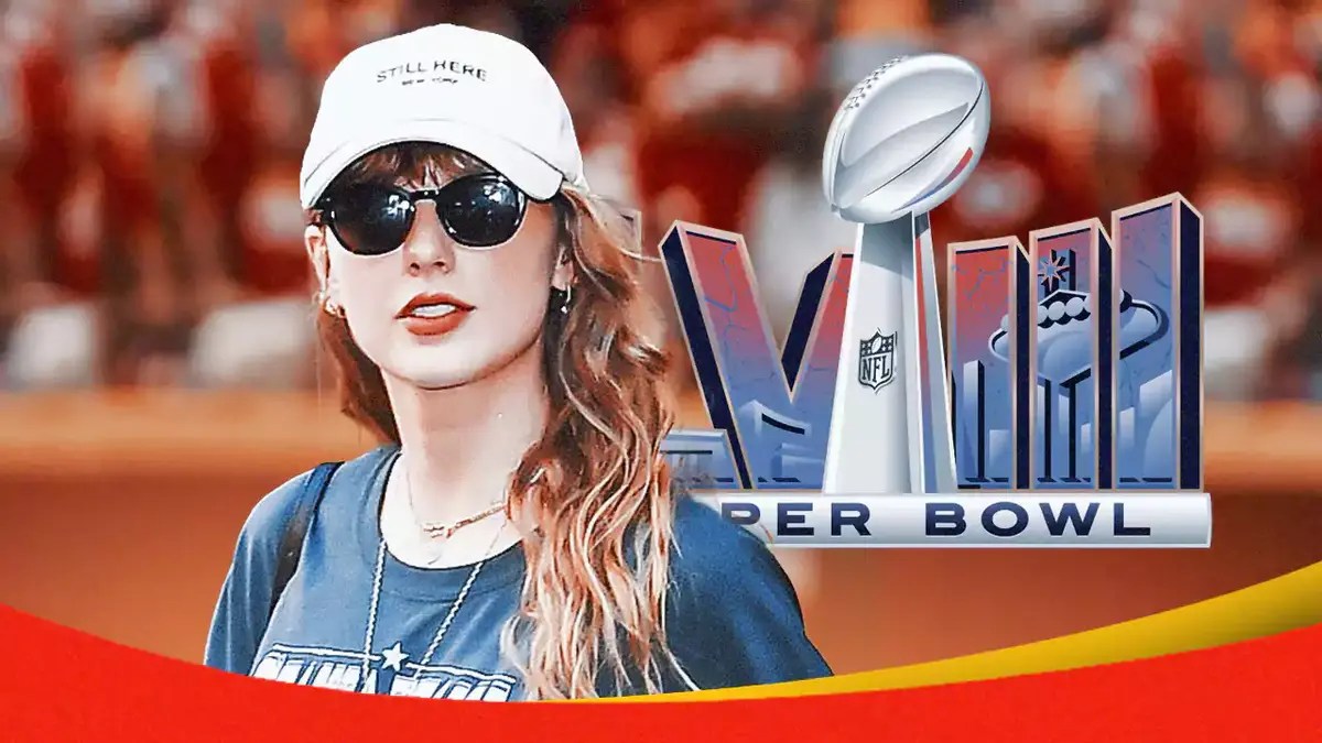 Travis Kelce's girlfriend Taylor Swift stands in front of Chiefs logo ahead of AFC Championship vs. Ravens