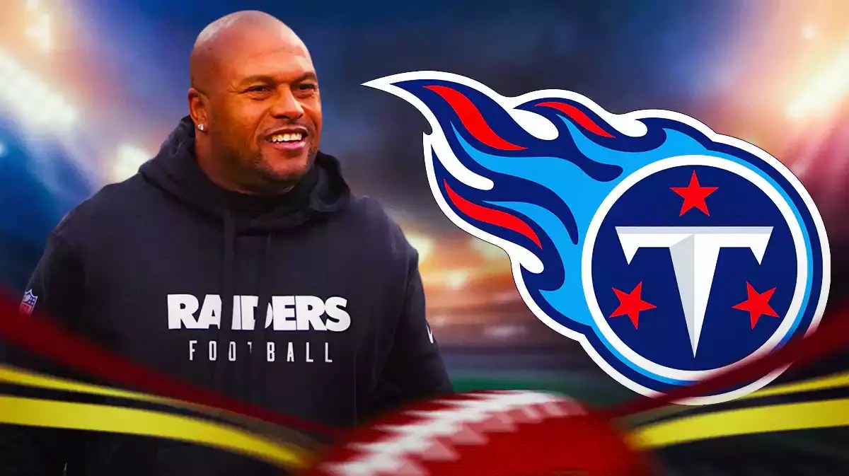 Antonio Pierce next to a Tennessee titans logo