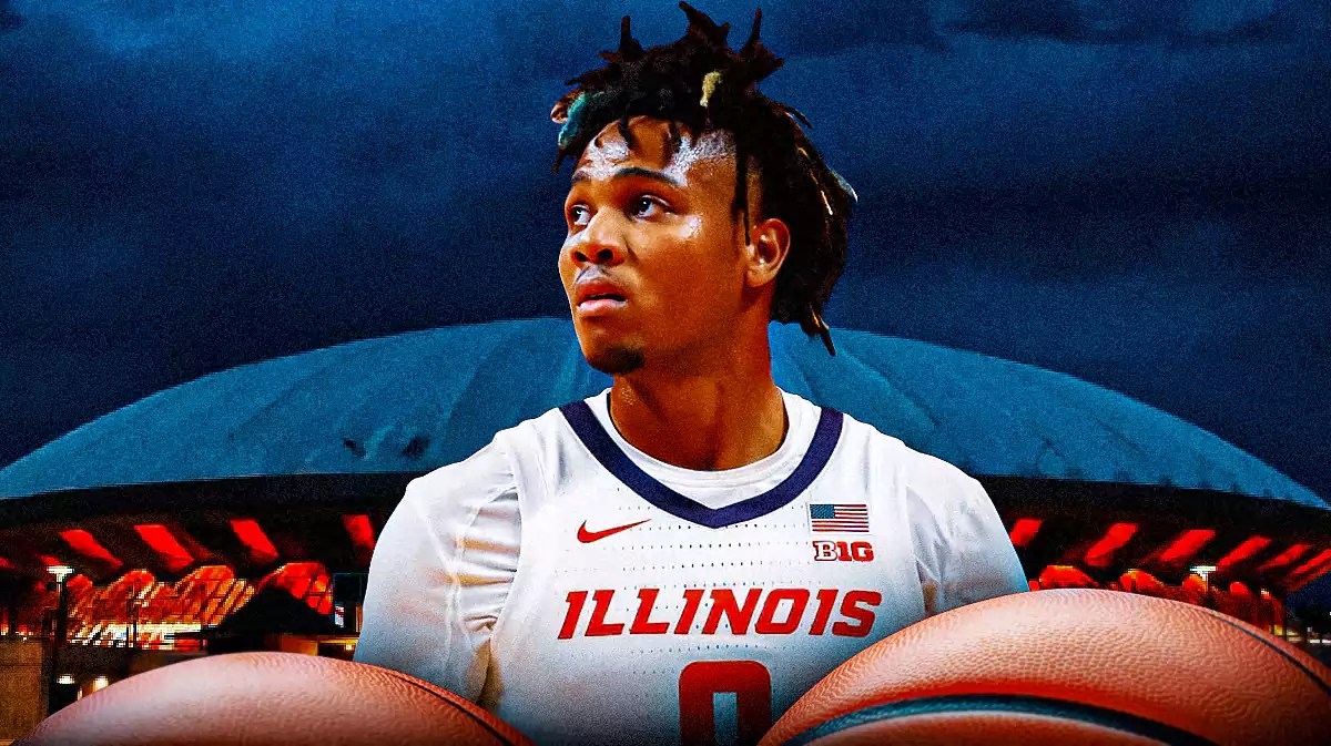 Illinois basketball, Fighting Illini, Terrence Shannon Jr., Terrence Shannon Jr. court case, Terrence Shannon Jr. Illinois, Terrence Shannon Jr. in Illinois uni with Illinois basketball arena in the background