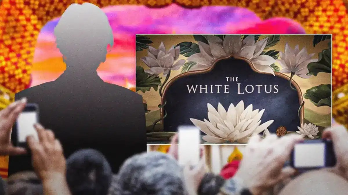 Fargo star Carrie Coon as a silhouette next to The White Lotus logo.