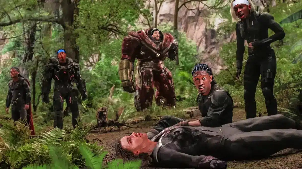 Shai Gilgeous-Alexander as Black Widow, Jalen Williams as Captain America, Josh Giddey as Vision, Chet Holmgren as Hulkbuster, Lu Dort as Thor, Cason Wallace as War Machine