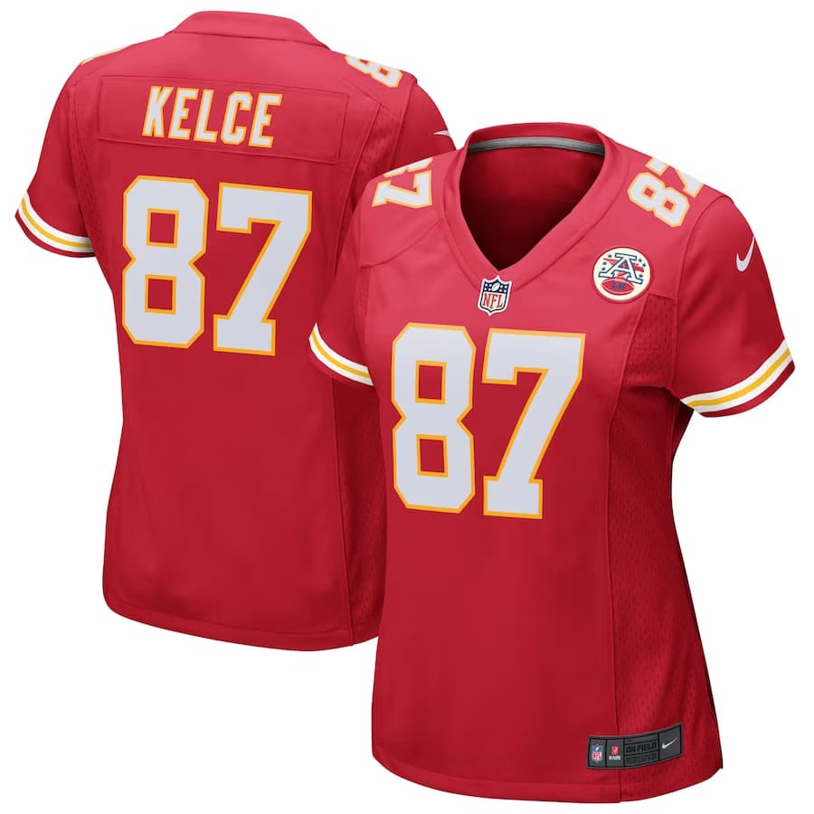 Travis Kelce Kansas City Chiefs Nike Women's Game Jersey - Red colored on a white background.