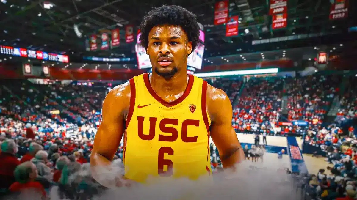 USC basketball's Bronny James at Arizona's arena