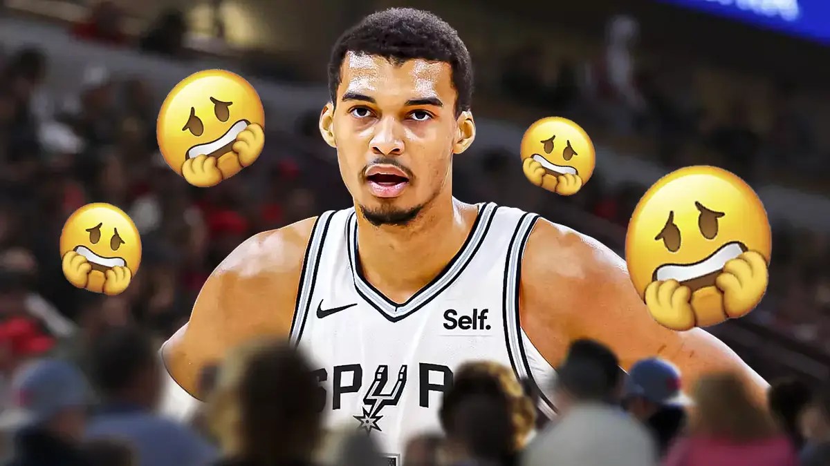 Spurs' Victor Wembanyama with scared emojis in the background