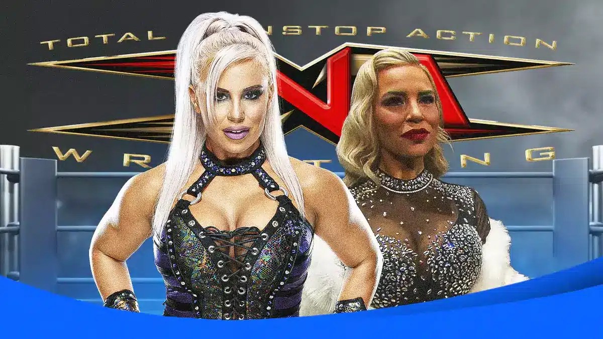 Dana Brook next to Ash By Elegance with the TNA Wrestling logo as the background.