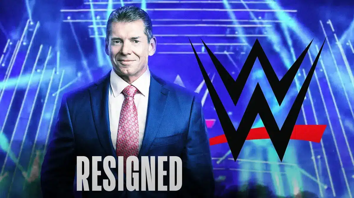 Vince McMahon with the world “Resigned” printed over him with the WWE logo as the background.