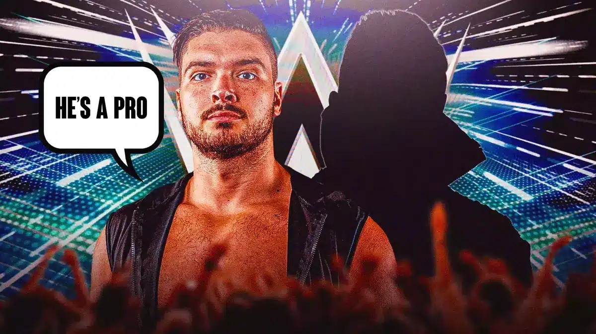 Ethan page with a text bubble reading “He’s a pro” next to the blacked-out silhouette of The Miz with the WWE logo as the background.
