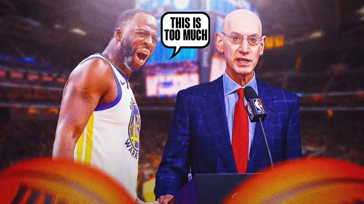 Golden State Warriors star Draymond Green and NBA commissioner Adam Silver in front of the Chase Center.