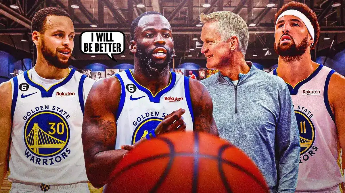 Draymond Green saying "I will be better" next to Steve Kerr, Stephen Curry and Klay Thompson