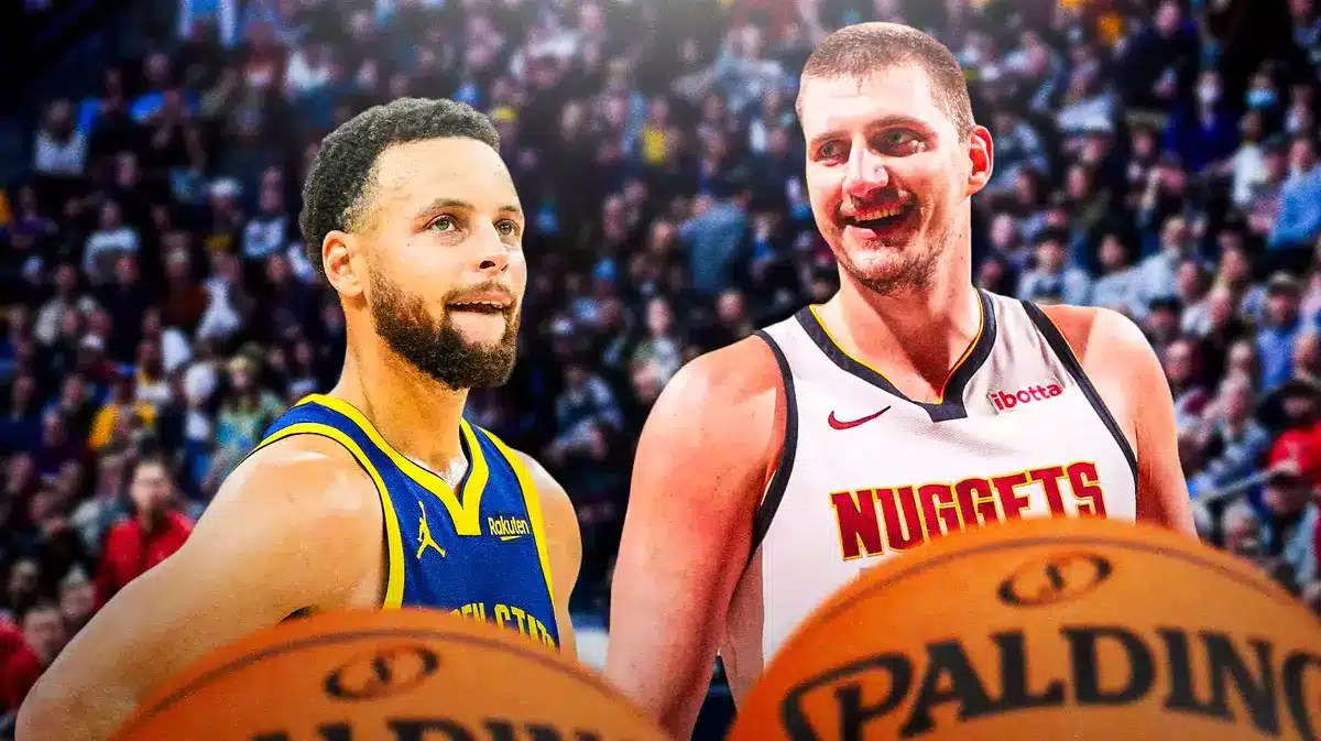 Stephen Curry next to Nikola Jokic