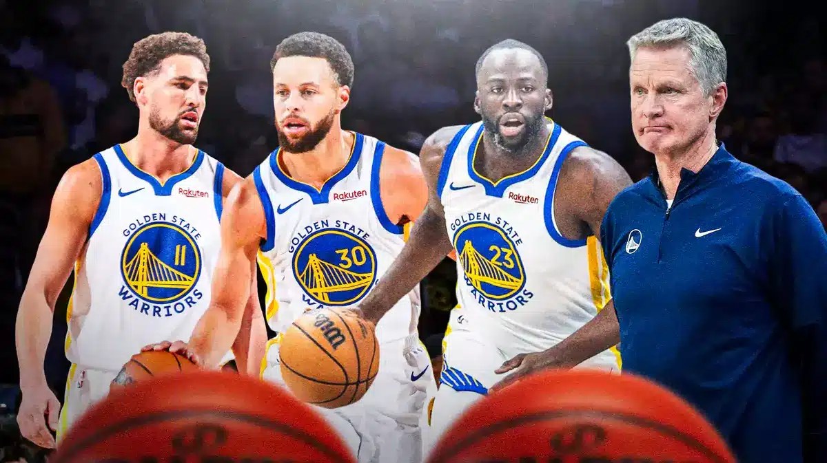Draymond Green alongside Steph Curry, Klay Thompson and Steve Kerr