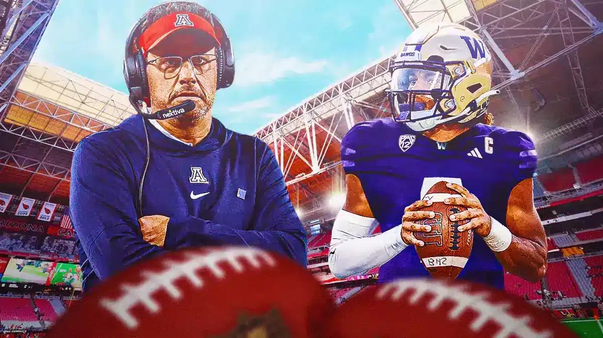 Washington's Jedd Fisch with Demond Williams Jr. photoshopped to be wearing Huskies jersey