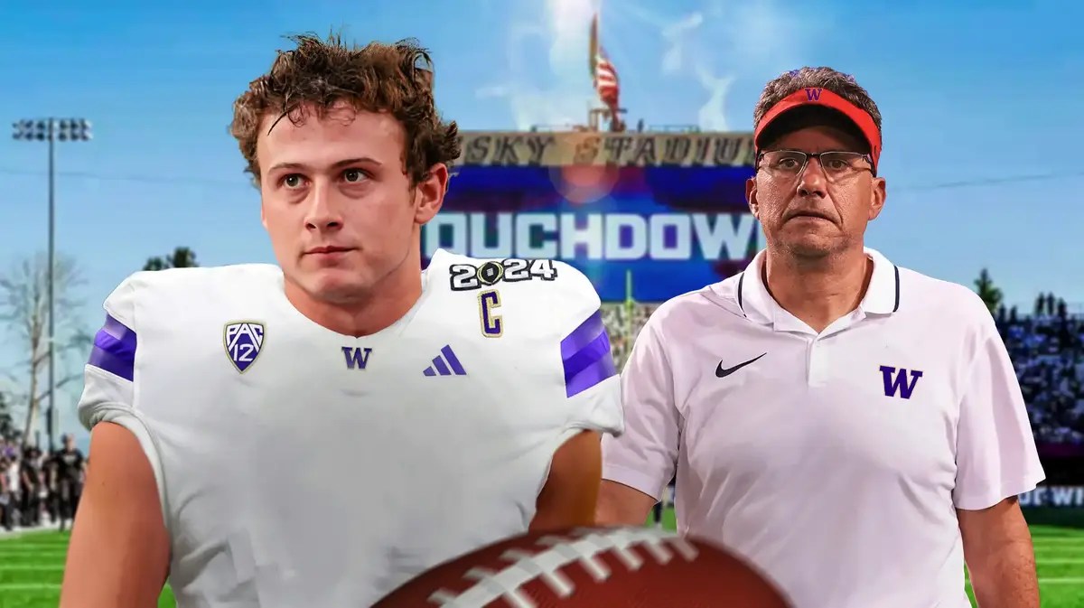 Washington football QB Will Rogers next to new head coach Jedd Fisch