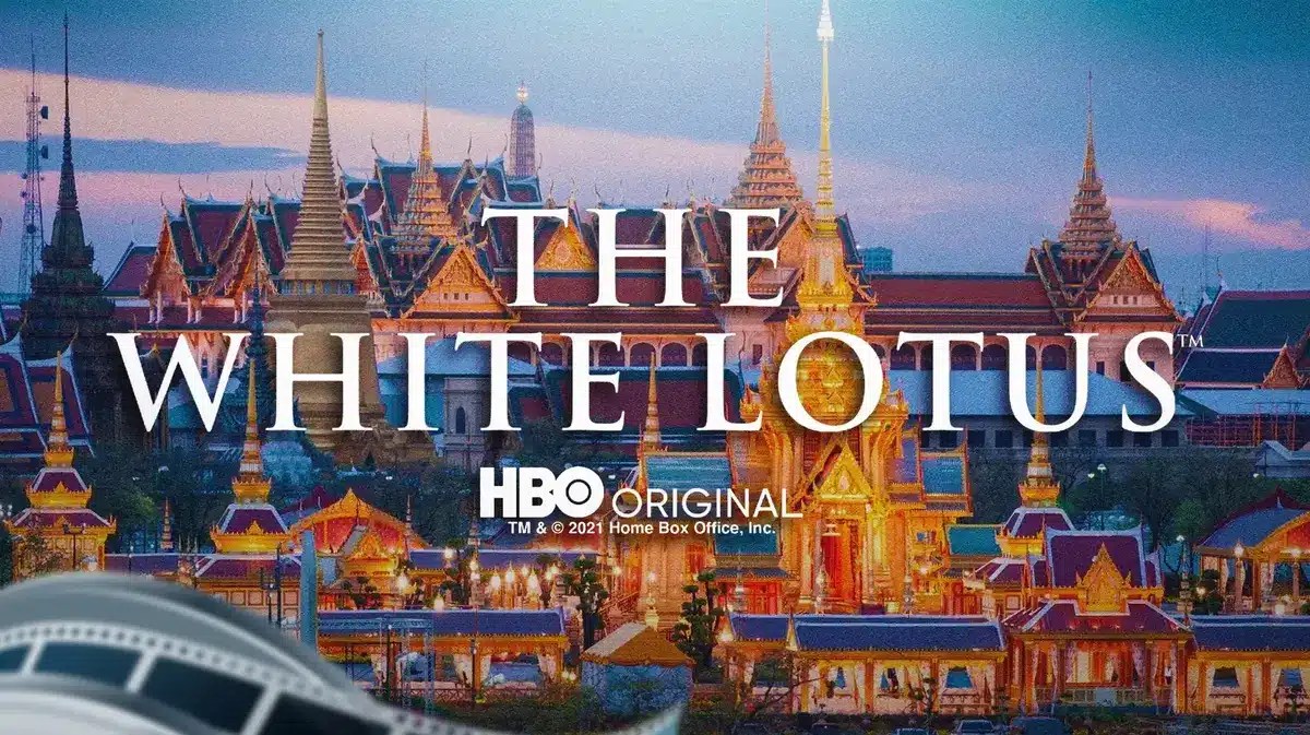 The White Lotus HBO show logo with Thailand background.