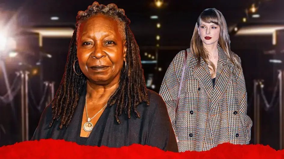 Whoopi Goldberg and Taylor Swift with cameras flashing