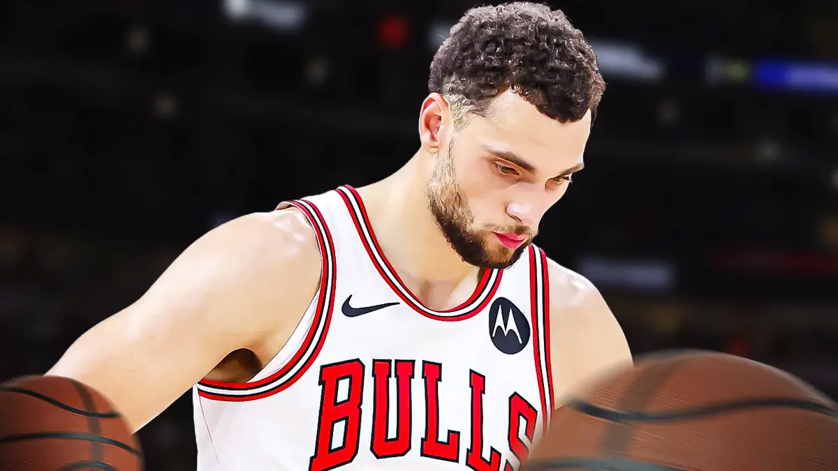 Zach Lavine in Chicago Bulls jersey looking sad/frustrated