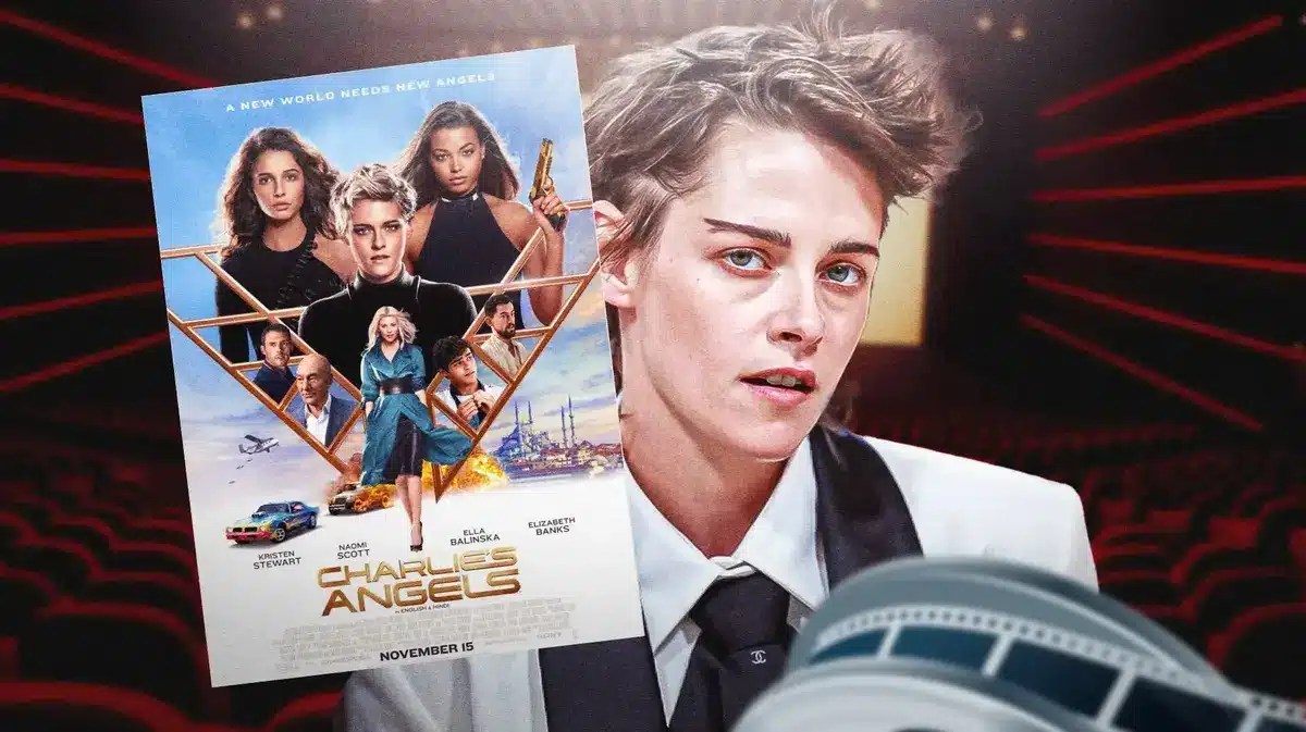Charlie's Angels poster and Kristen Stewart.