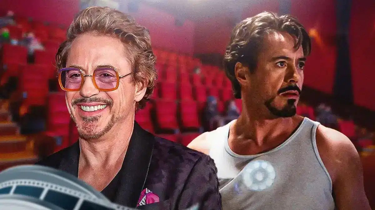 Robert Downey Jr. normal and as MCU Tony Stark/Iron Man.