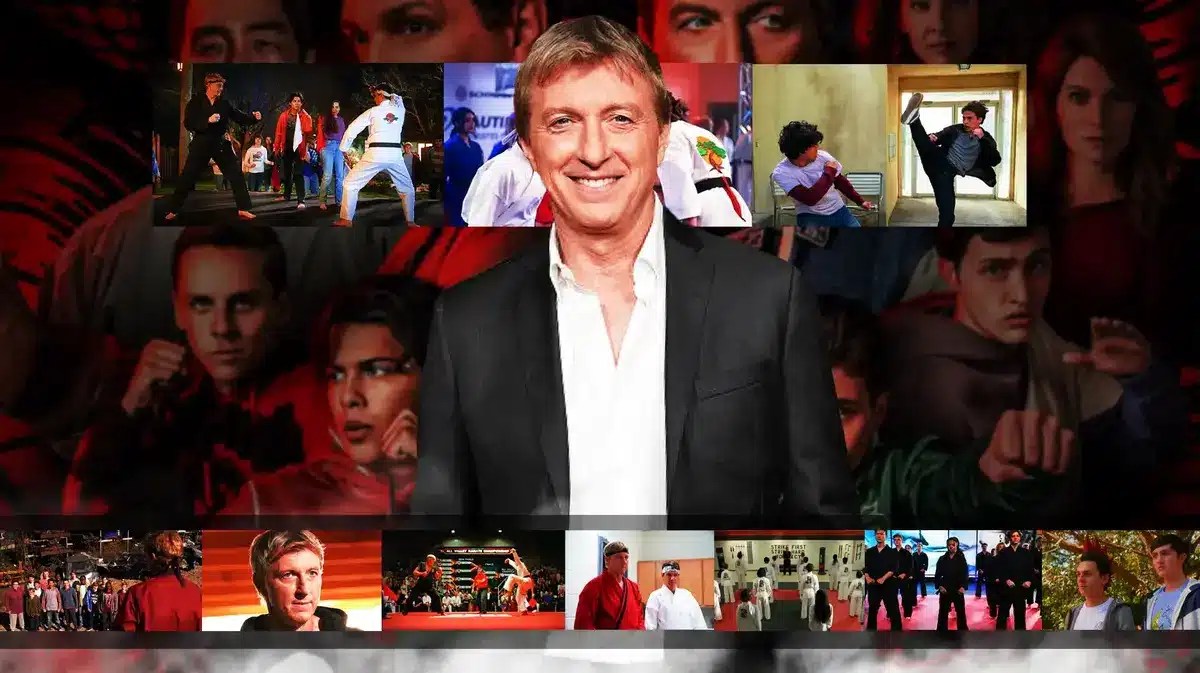 Actor William Zabka with Cobra Kai images in background.