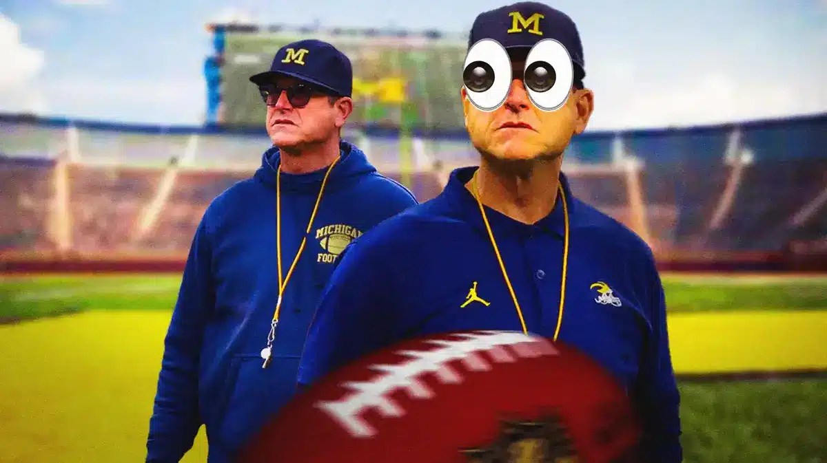 Jim Harbaugh (michigan football head coach) with woke eyes