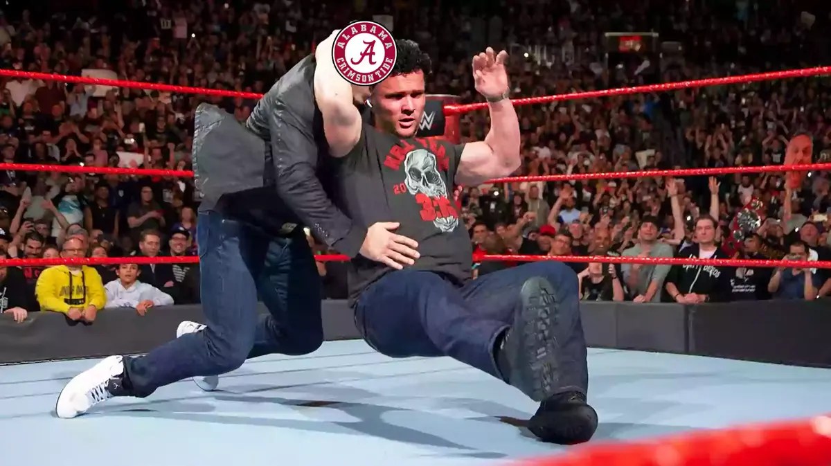 Roman WIlson (Michigan football) as Stone Cold, Alabama logo on the face of the other guy