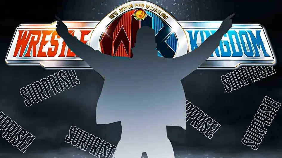 The blacked-out silhouette of Dolph Ziggler in front of the NJPW Wrestle Kingdom 18 logo.